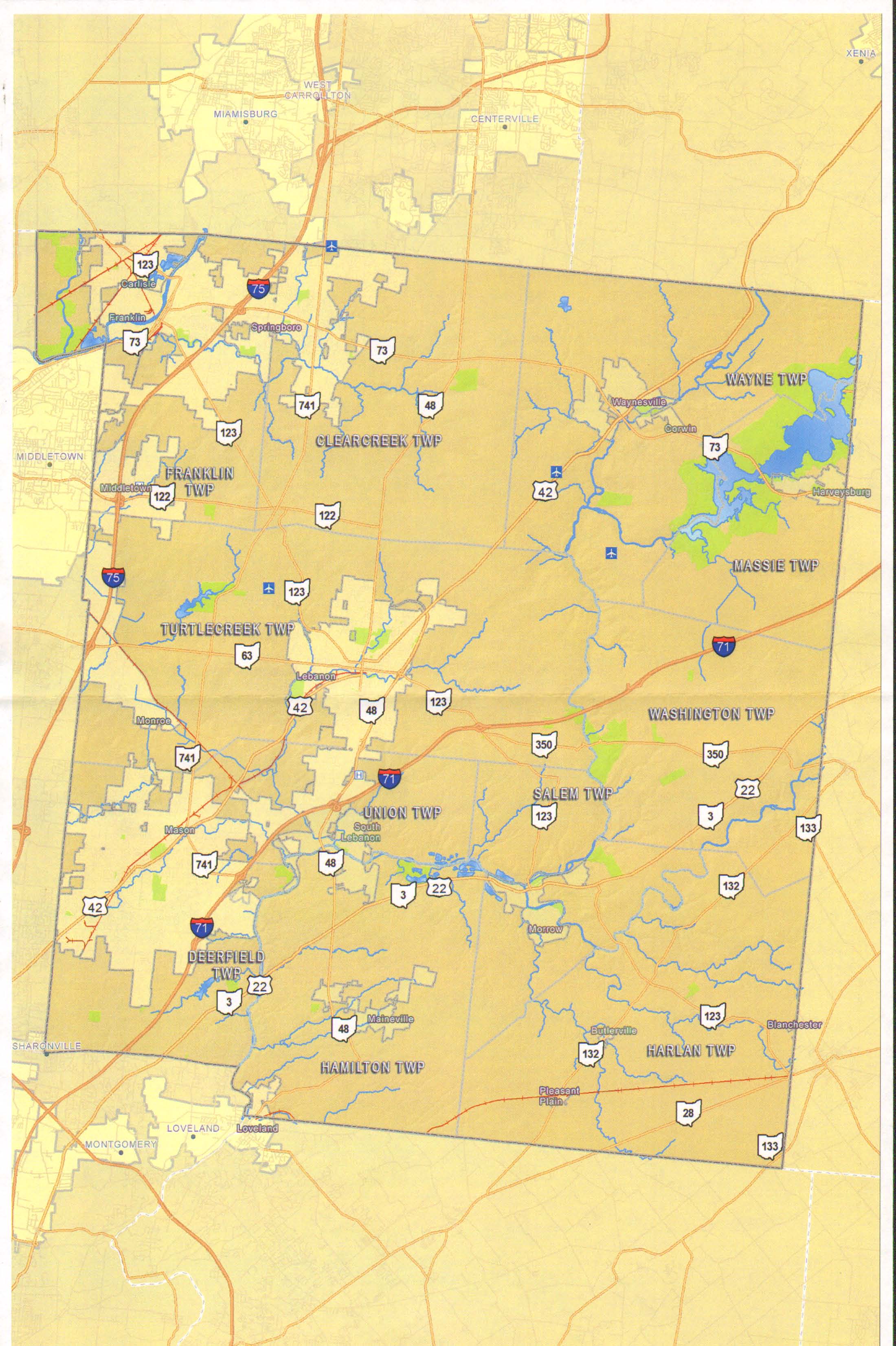 A modern map of Warren County